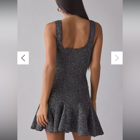 LOVESHACKFANCY Sarajane Sequin Stretch Knit Mini Dress Black NWT